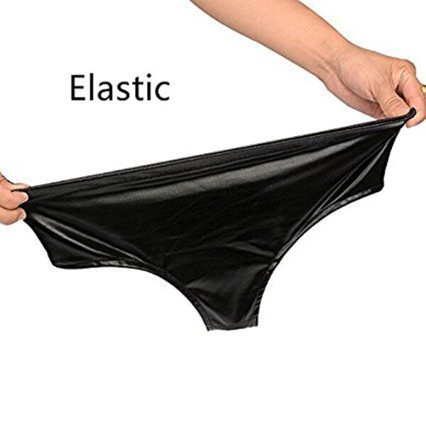 Sexy Women Silicone Inside Dildo Patent Leather Panties Briefs Rubberized Pants Anal Butt  Plug Chastity Underwear Sex Toys